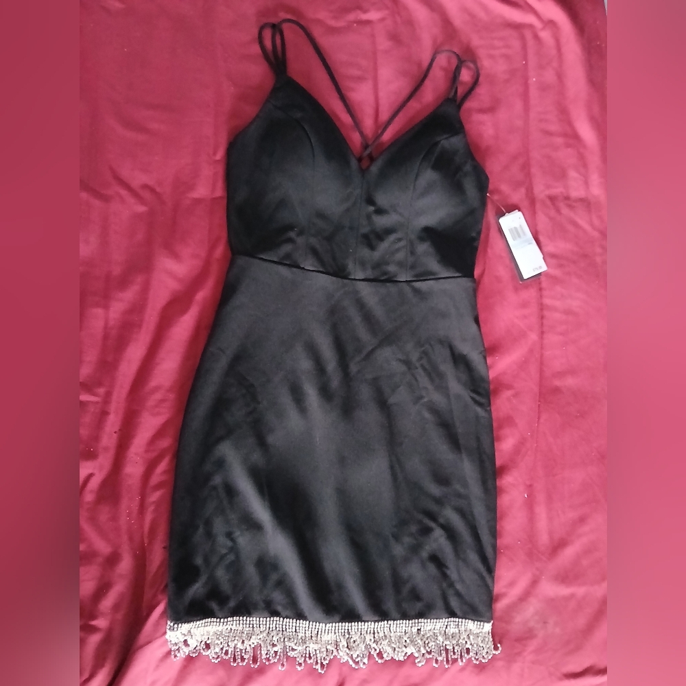 NWT rhinestone hem little black dress